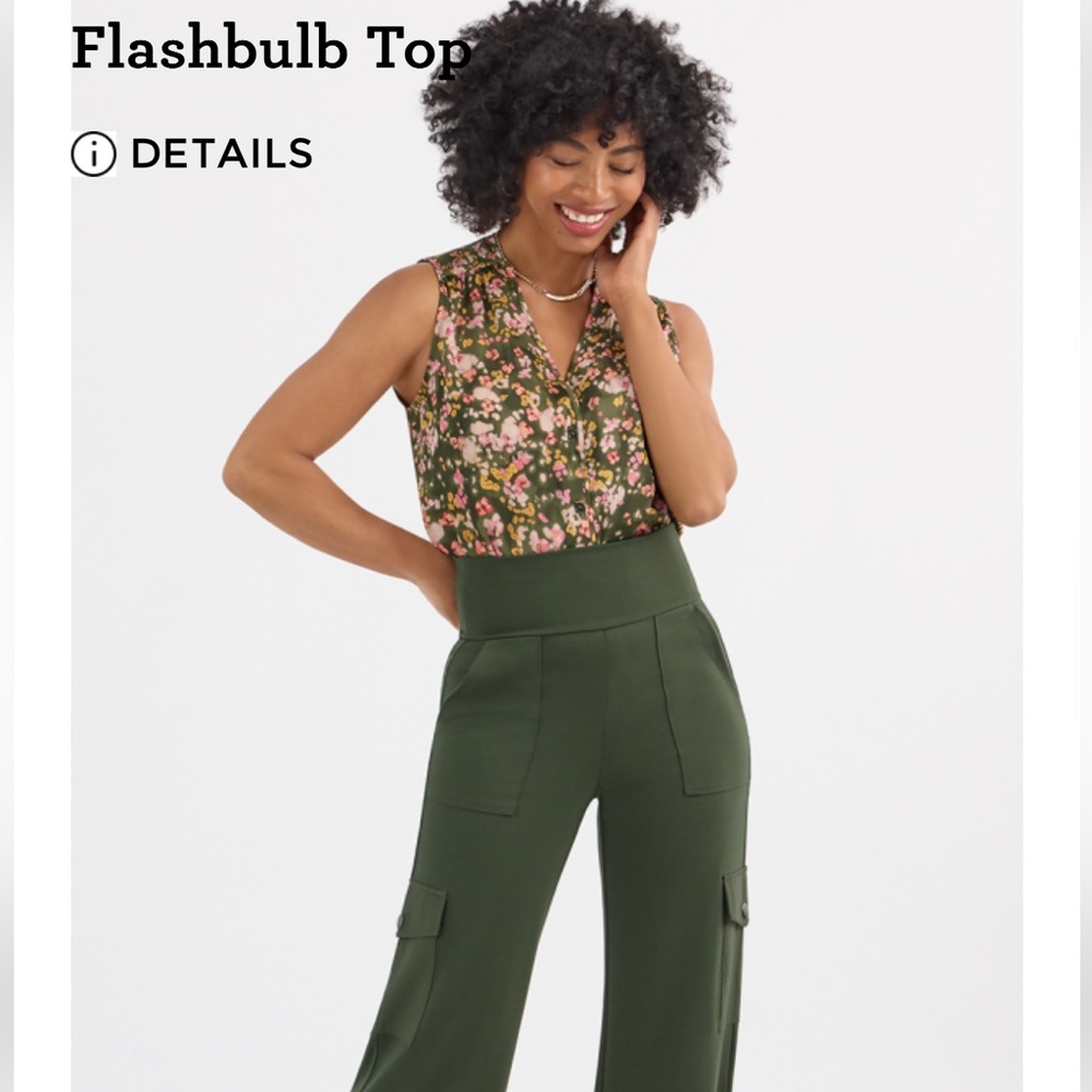 CAbi Sleeveless Floral Blouse - Olive and Pink